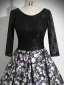 Vintage / Retro Black Printing Prom Dresses 2024 Ball Gown Scoop Neck Long Sleeve Backless Floor-Length / Long Prom Formal Dresses