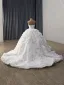 High-end Luxury / Gorgeous White Beading Pearl Rhinestone Ruffle Flower Wedding Dresses 2025 Ball Gown Strapless Sleeveless Backless Chapel Train