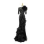 Haut de Gamme Noire Fait main Perlage Paillettes Robe De Soirée 2023 Trompette / Sirène Encolure Dégagée Appliques 1/2 Manches Ceinture Train De Balayage Soirée Robe De Ceremonie