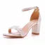 Sexy Blanche En Dentelle Fleur Chaussure De Mariée 2023 Bride Cheville 7 cm Talons Épais Peep Toes / Bout Ouvert Mariage Sandales Talons Hauts