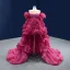 High-end Fashion Fuchsia Beading Pearl Rhinestone Sequins Cascading Ruffles Prom Dresses 2022 A-Line / Princess Asymmetrical Scoop Neck Short Sleeve Prom