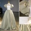 Elegant Sage Green Satin Prom Dresses 2023 Ball Gown Square Neckline Puffy Short Sleeve Backless Bow Floor-Length / Long Prom Formal Dresses