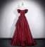Chic / Beautiful Burgundy Prom Dresses 2026 A-Line / Princess Off-The-Shoulder Puffy Short Sleeve Backless Floor-Length / Long Formal Dresses