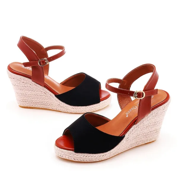 Chic / Beautiful Beach Street Wear Dark Green Braid Womens Sandals 2025 9 cm Wedges Open / Peep Toe Sandals