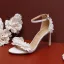 Sexy White Pearl Lace Flower Wedding Shoes 2023 Ankle Strap 9 cm Stiletto Heels Open / Peep Toe Wedding Sandals High Heels