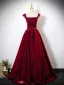 Chic / Beautiful Burgundy Beading Prom Dresses 2025 Ball Gown Off-The-Shoulder Sleeveless Backless Floor-Length / Long Formal Dresses
