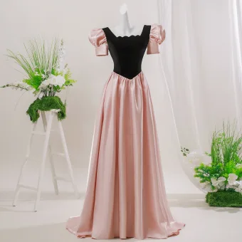 Elegante Pearl Rosa Ballkleider 2026 A Linie Geschwollenes Kurze Ärmel Rückenfreies