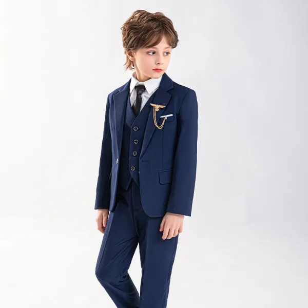 Navy Blue Long Sleeve 6-piece Wedding Boys Wedding Suits 2025 Body Jewellery Coat Pants Shirt Tie Vest