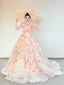 Fée Des Fleurs Multi-Couleurs Appliques Perle Robe De Bal 2025 Robe Boule V-Cou Sans Manches Dos Nu Train De Balayage Promo Robe De Ceremonie