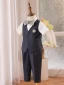 Navy Blue Striped 5-piece Boys Wedding Suits 2022 Short Sleeve Body Jewellery Pants Shirt Tie Vest