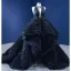 Luxury / Gorgeous Black Cascading Ruffles Prom Dresses 2022 Ball Gown High Neck Rhinestone Tassel Sleeveless Court Train Formal Dresses