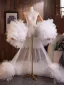 Unusual White Handmade  Cascading Ruffles Prom shawl 2025 Puffy Short Sleeve Tulle