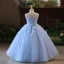 Chic / Beautiful Sky Blue Pearl Appliques Birthday Flower Girl Dresses 2025 Ball Gown Scoop Neck Sleeveless Backless Floor-Length / Long