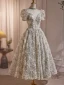 Vintage / Retro Sage Green Beading Pearl Flower Sequins Prom Dresses Ball Gown 2023 High Neck Short Sleeve Backless Floor-Length / Long Prom Formal Dresses