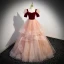 Chic / Beautiful Burgundy Glitter Cascading Ruffles Prom Dresses 2023 Ball Gown Square Neckline Short Sleeve Backless Floor-Length / Long Prom Formal Dresses