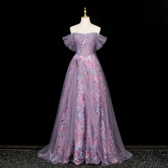 Chic Beautiful Purple Multi Colors Appliques Prom Dresses 2025 A Line Princess Off The Shoulder Short Sleeve Backless Floor Length Long Prom Formal Dresses