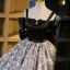 Élégant Noire Robe De Bal 2023 Robe Boule Bretelles Spaghetti Manches Courtes Dos Nu Noeud Longue Promo Robe De Ceremonie