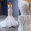 Luxury / Gorgeous Sexy White Beading Pearl Glitter Wedding Dresses 2023 Trumpet / Mermaid Strapless Sleeveless Backless Sweep Train Wedding