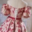 Chic / Beautiful Printing Short Burgundy Homecoming Graduation Dresses 2024 Ball Gown Off-The-Shoulder Backless Bow Sash Short Sleeve Formal Dresses
