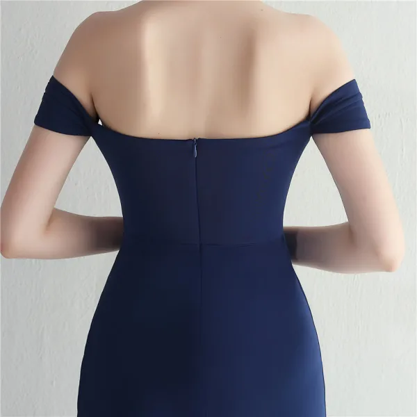 Chic / Beautiful White Split Front Evening Dresses 2024 Trumpet / Mermaid Off-The-Shoulder Sleeveless Backless Floor-Length / Long Evening Party Formal Dresses