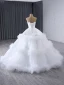 Fashion High-end White Cascading Ruffles Wedding Dresses 2024 Ball Gown Strapless Sleeveless Backless Floor-Length / Long Wedding