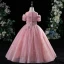 Chic / Beautiful Blushing Pink Birthday Flower Girl Dresses 2022 Scoop Neck Beading Pearl Lace Flower Sequins Short Sleeve Floor-Length / Long Flower Girl Dresses
