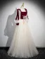 Élégant Bordeaux Paillettes Perle Robe De Bal 2025 Encolure Carrée Manches Longues Dos Nu Longue Promo Robe De Ceremonie