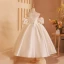 Elegant Ivory Satin Beading Bow Flower Girl Dresses 2024 Ball Gown Birthday Strapless Short Sleeve Backless Tea-length