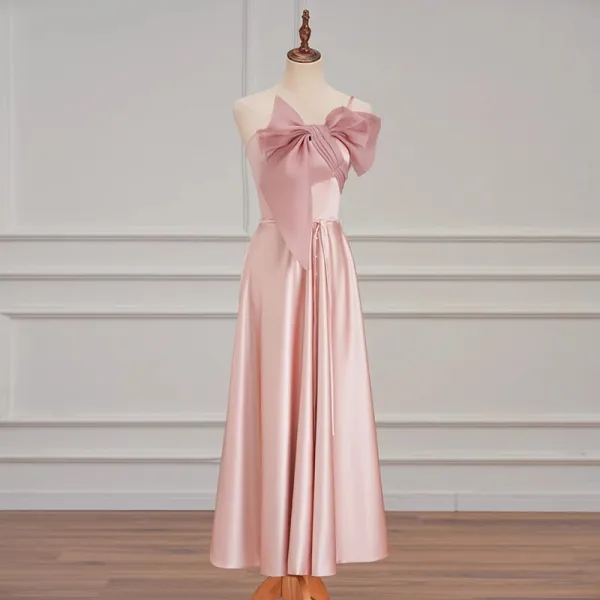 Simple Rose Bonbon Robe Demoiselle D'honneur 2023 Princesse Manches Courtes Dos Nu Longue Robe Demoiselle D'honneur