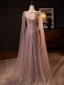 Sparkly Blushing Pink Sequins Prom Dresses 2024 A-Line / Princess Scoop Neck Short Sleeve Backless Floor-Length / Long Prom Formal Dresses