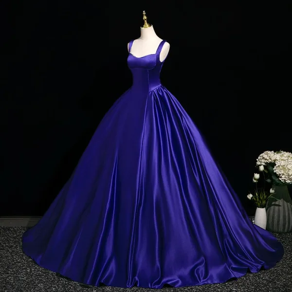 Elegant Vintage / Retro Purple Prom Dresses 2025 Ball Gown Spaghetti Straps Sleeveless Backless Floor-Length / Long Formal Dresses