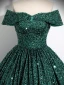 Vintage / Retro Dark Green Beading Sequins Prom Dresses 2024 Ball Gown Off-The-Shoulder Sleeveless Backless Floor-Length / Long Prom Formal Dresses