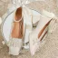 Vintage / Originale Beige Perle Bride Cheville Faux Diamant Satin Chaussure De Mariée 2024 5 cm Talons Épais Pied Carré Mariage Escarpins Talons Hauts