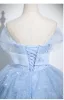Bling Bling Sky Blue Glitter Sequins Prom Dresses 2025 Ball Gown Strapless Sleeveless Backless Floor-Length / Long Prom Formal Dresses