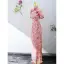 Chinese style Red Beading Tassel Sequins Evening Dresses Cheongsam 2022 Trumpet / Mermaid High Neck Short Sleeve Covered Button Floor-Length / Long Evening Party Cheongsam / Qipao
