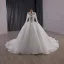 Luxury / Gorgeous White Beading Pearl Sequins Lace Flower Wedding Dresses 2025 Ball Gown High Neck Long Sleeve Backless Court Train