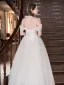 Elegant White Lace Flower Wedding Dresses 2026 A-Line / Princess Off-The-Shoulder Bow Sleeveless Backless Floor-Length / Long