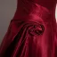 Minimalist Burgundy Satin Prom Dresses 2025 A-Line / Princess Off-The-Shoulder Short Sleeve Backless Floor-Length / Long Prom Formal Dresses
