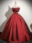 Vintage / Retro Burgundy Prom Dresses 2025 Ball Gown Off-The-Shoulder Sleeveless Backless Floor-Length / Long Prom Formal Dresses