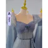 Chic / Beautiful Ocean Blue Glitter Spotted Bridesmaid Dresses 2023 A-Line / Princess Puffy Short Sleeve Backless Floor-Length / Long Bridesmaid