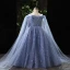 Elegant Sky Blue Beading Pearl Sequins Birthday Flower Girl Dresses 2022 Ball Gown Spaghetti Straps Long Sleeve Floor-Length / Long Flower Girl Dresses