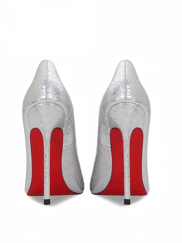 Ovanlig Silver Snakeskin Trycket Röd Sula Afton Pumps 2026 Läder 12 cm Stilettklackar Spetsiga Pumps Högklackade