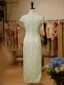 Chinese style Sage Green Printing Tea-length Cheongsam 2026 Trumpet / Mermaid High Neck Cap Sleeves