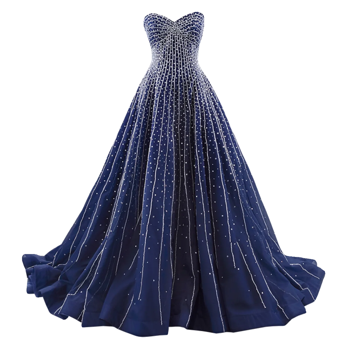 open lace back dress Sexy Prom Dresses A-line V-neck Rhinestone Dark Navy Sexy Long Prom Dr –  Anna PromDress main image 0