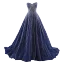 Haut de Gamme Bleu Marine Fait main Perlage Faux Diamant Robe De Bal 2023 Princesse Bustier Sans Manches Dos Nu Train De Balayage Promo Robe De Ceremonie