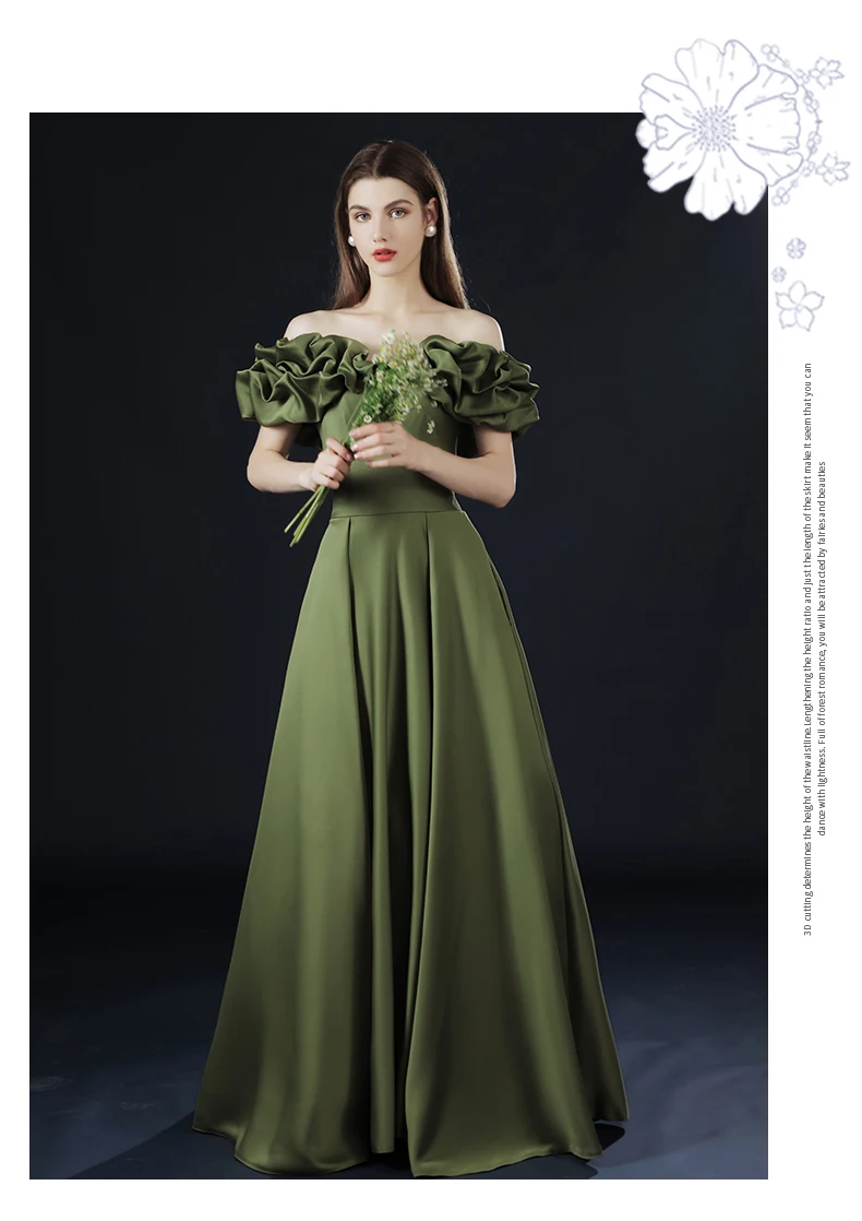 Vintage Retro Olive Green Off-The-Shoulder Prom Dresses 2021 A-Line Princess Crossed