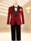 Fall Winter Red Long Sleeve Sequins 6-piece Boys Wedding Suits 2025 Body Jewellery Coat Pants Shirt Tie Vest