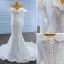 Luxury / Gorgeous White Handmade  Beading Pearl Wedding Dresses 2023 Trumpet / Mermaid Off-The-Shoulder Long Sleeve Backless Floor-Length / Long Wedding