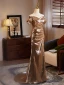 Glitzernden Sexy Champagner Pailletten Gespaltete Front Abendkleider 2024 Meerjungfrau Off Shoulder Kurze Ärmel Rückenfreies Sweep / Pinsel Zug Abend Festliche Kleider