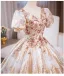 Elegant Gold Sequins Rhinestone Prom Dresses 2024 Ball Gown V-Neck Short Sleeve Backless Floor-Length / Long Prom Formal Dresses